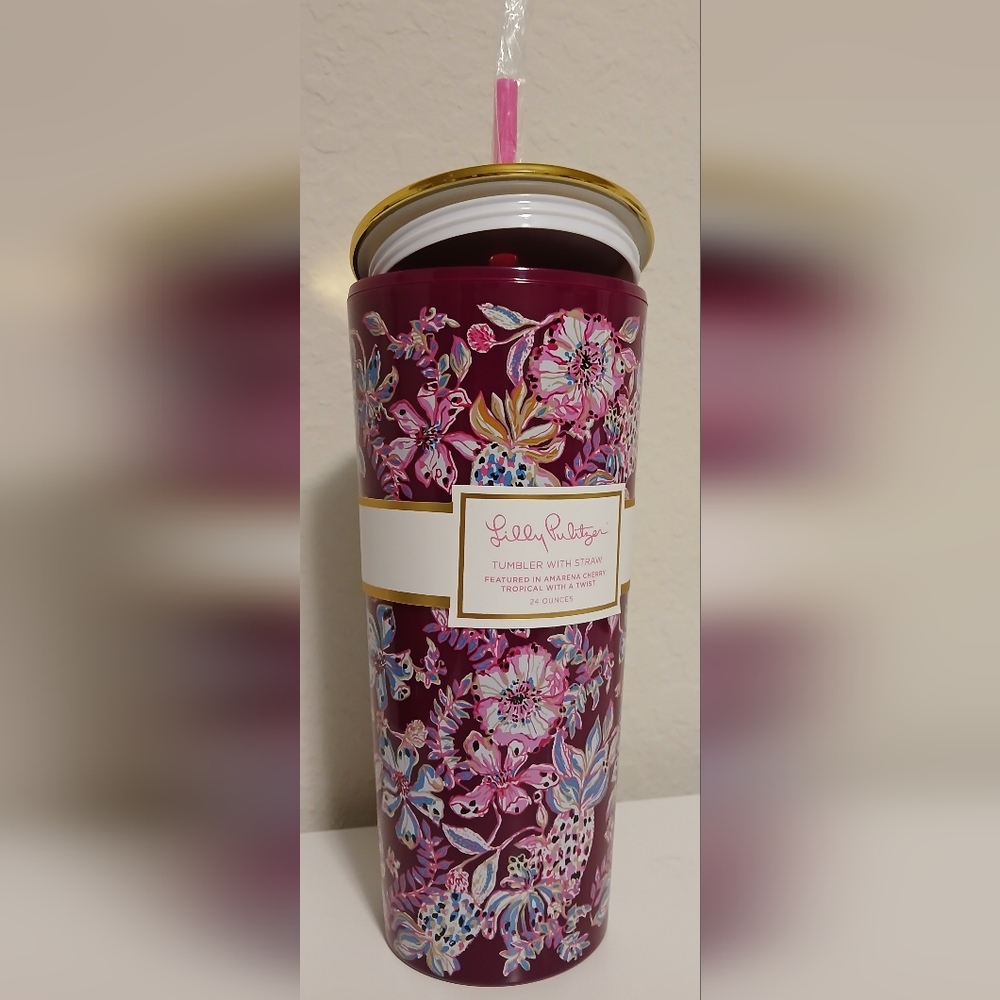 NWT Lilly Pulitzer Floral Tumbler With Straw - Picture 10 of 12